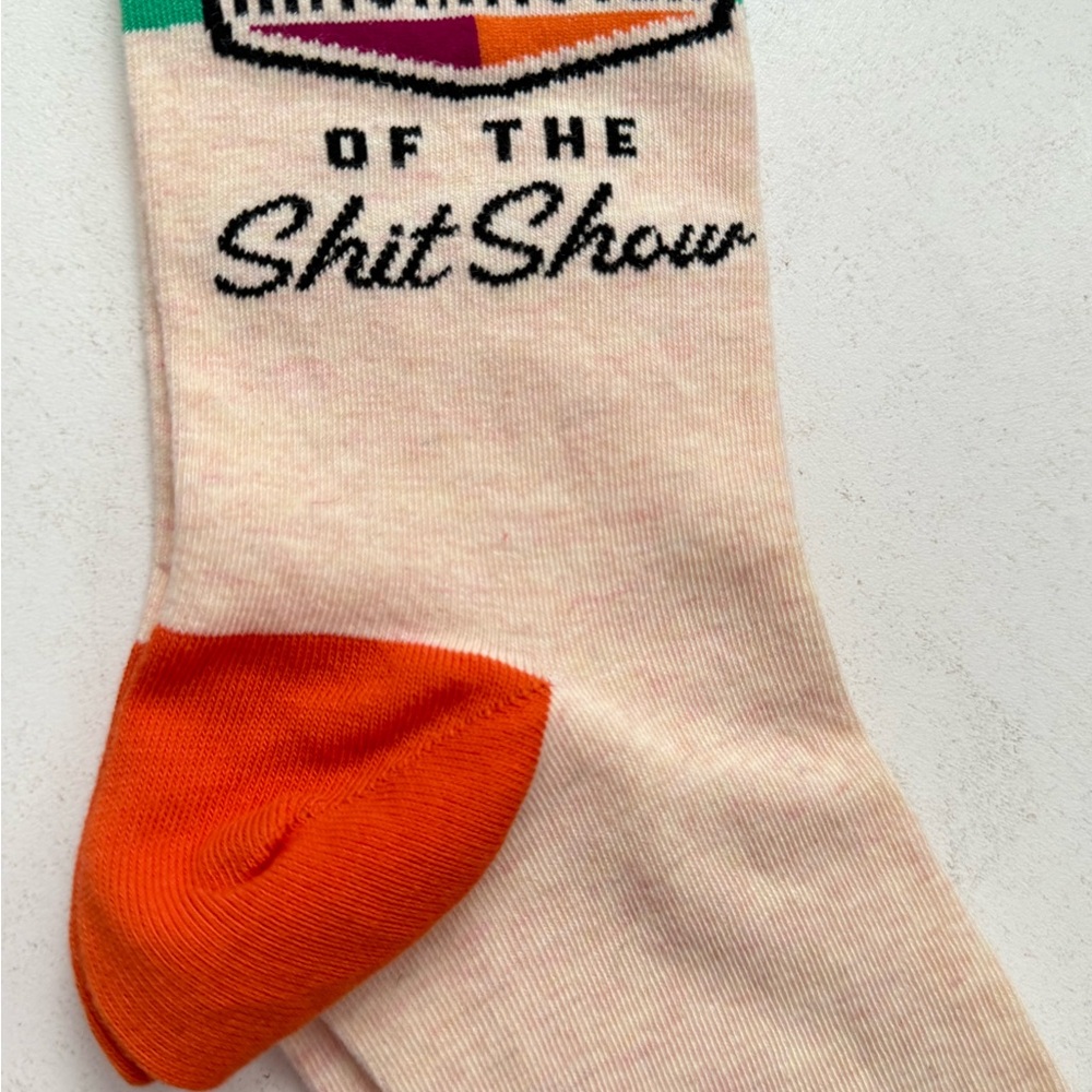 Blue Q Cream and Orange Ringmaster Sh*tshow Crew Socks - Picture 2 of 5